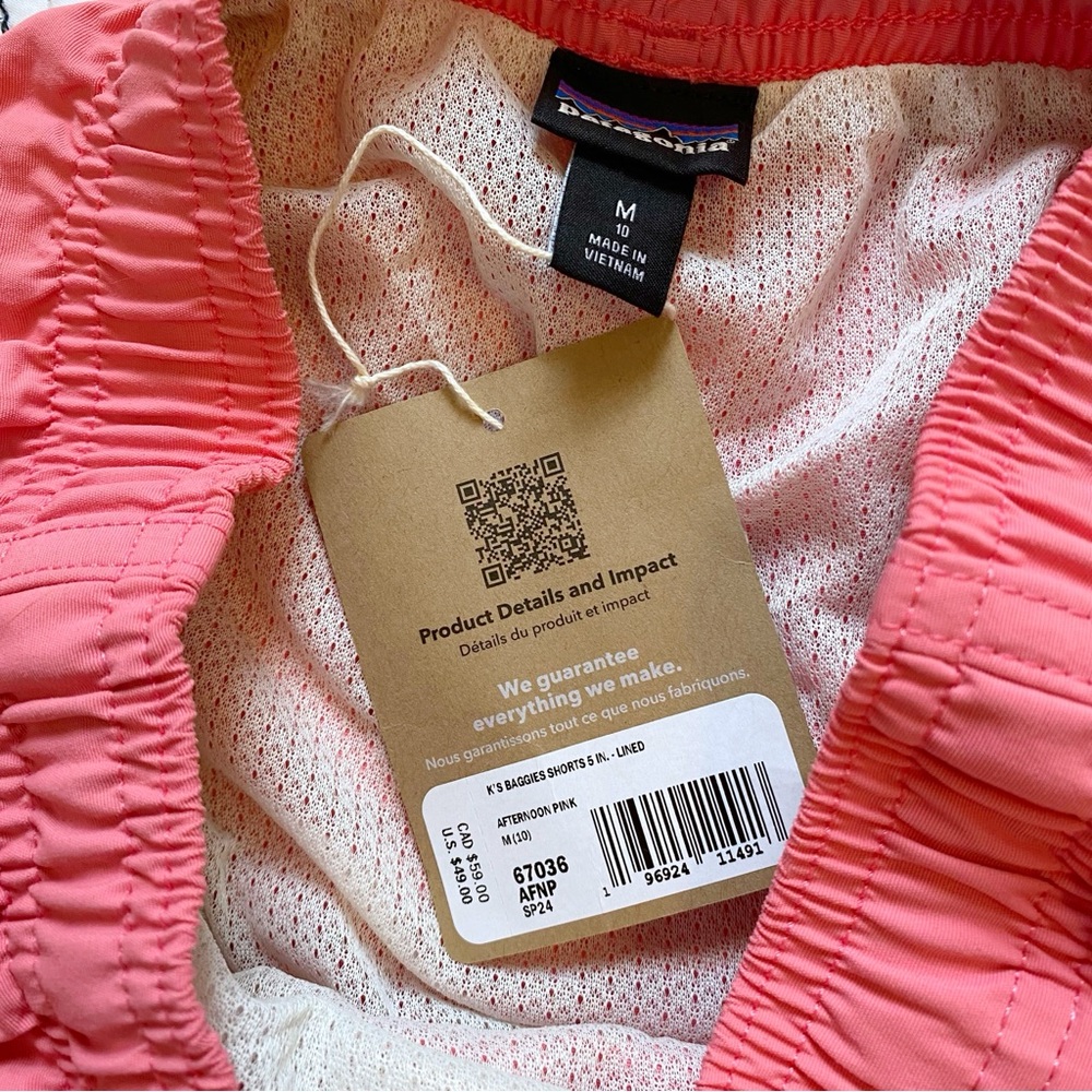 NWT Patagonia Kids 5” Baggies Lined Quick Dry Shorts Afternoon Pink sz Medium 10 - Picture 4 of 9